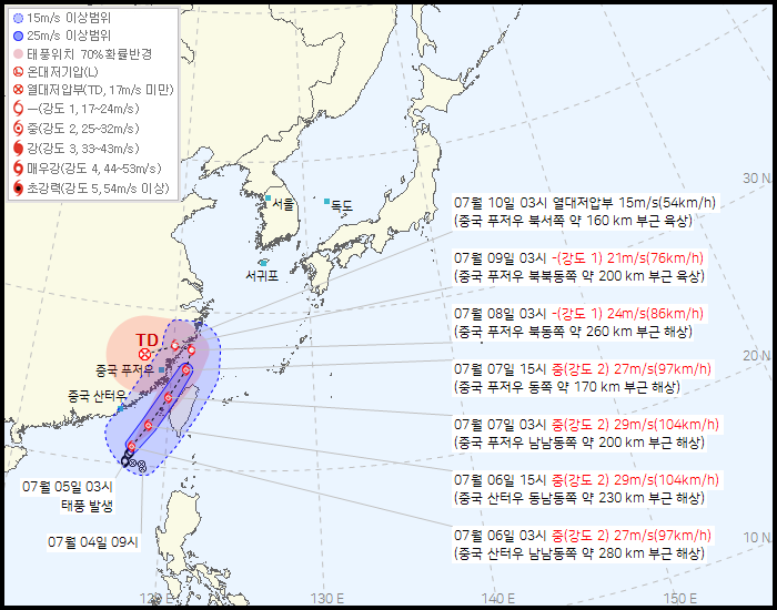 제 4호 태풍 다나스(DANAS) 발생 경로